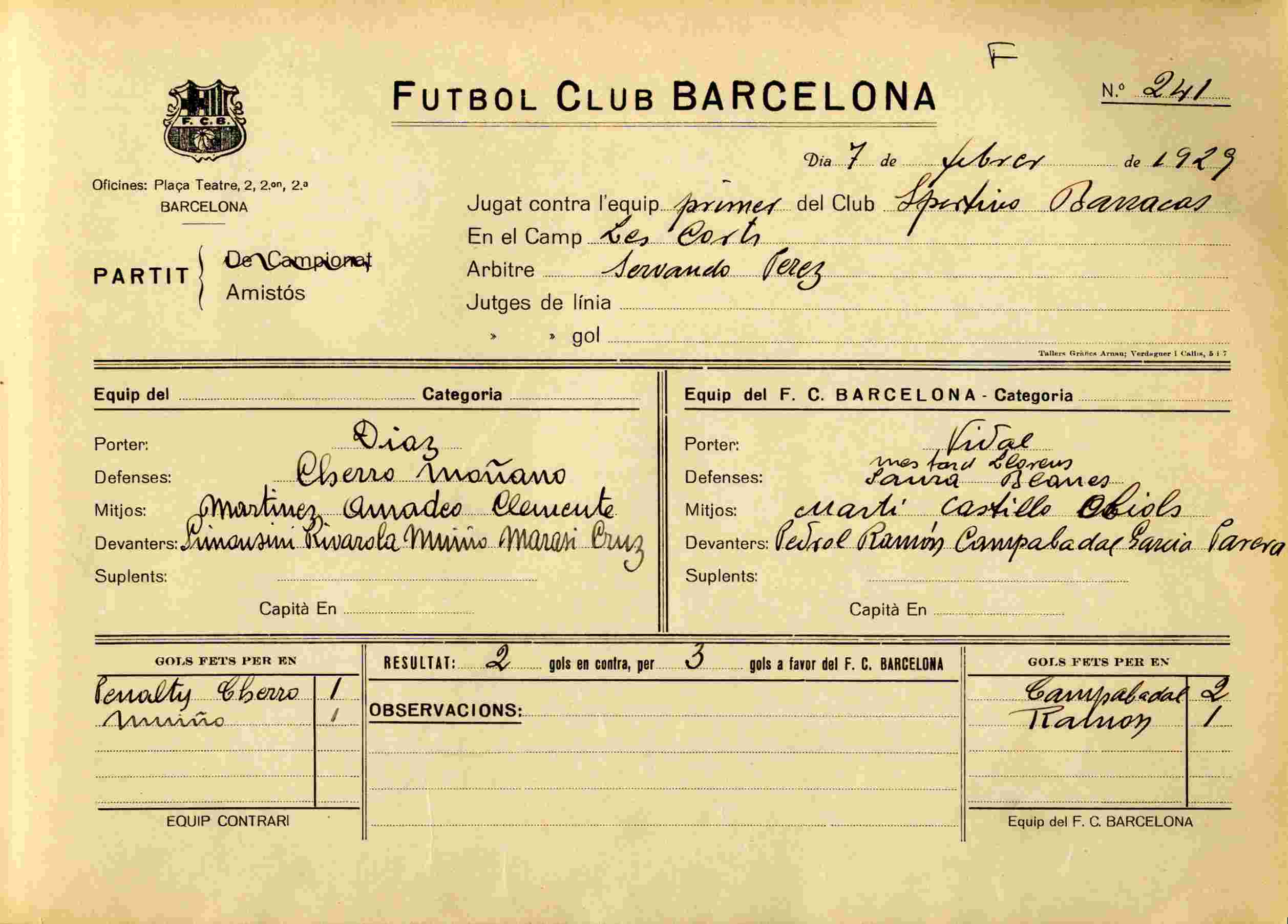 Afiche del partido en Barcelona 1929