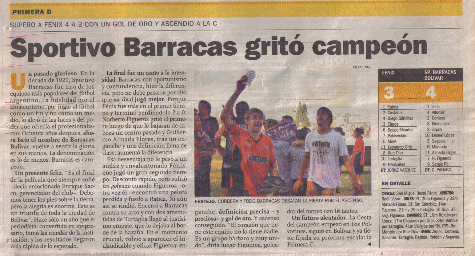 Recorte de Diario Clarín sobre el ascenso 2004